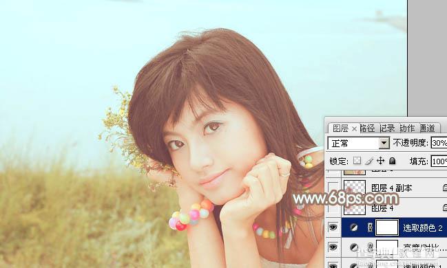 Photoshop为河边美女图片加上柔和的韩系淡橙色效果17
