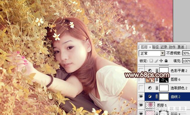 Photoshop将草地人物图片调制出柔和的暖褐色效果22