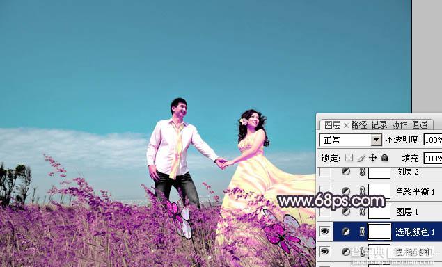 Photosho将草地婚片打造出漂亮的青紫色效果8