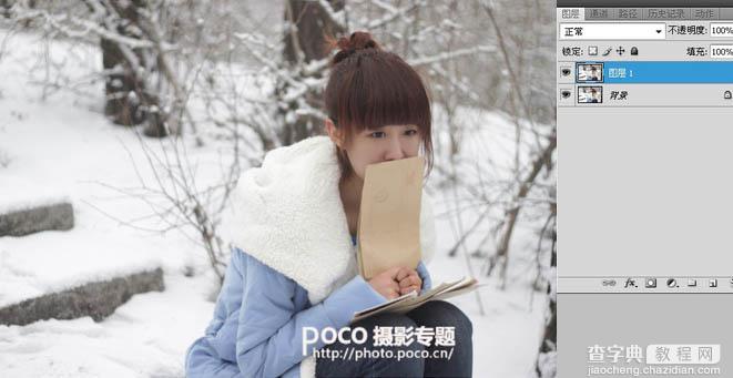 Photoshop将雪景人物图片调制出具有冬季韵味的淡蓝色4