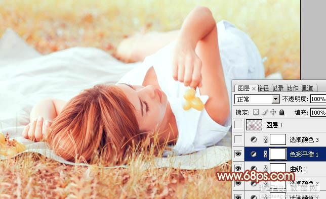 Photoshop将草地人物图片调制出梦幻的淡红色效果15