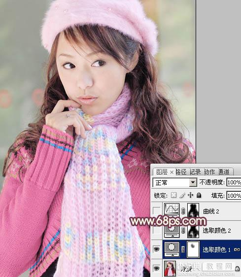 Photoshop将冬季美女图片加上淡紫蜜糖色效果5
