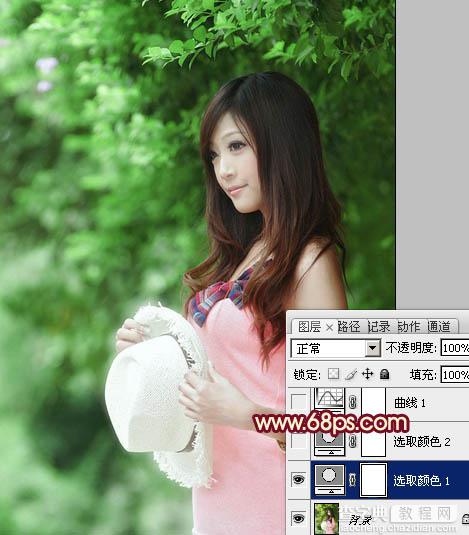 Photoshop将树林美女图片调成甜美的青绿色7