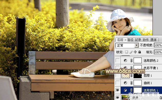 Photoshop为公园美女图片调制出唯美的淡黄回忆色6
