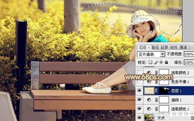 Photoshop为公园美女图片调制出唯美的淡黄回忆色11