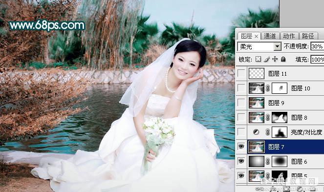 Photoshop打造中性青红色外景婚片26