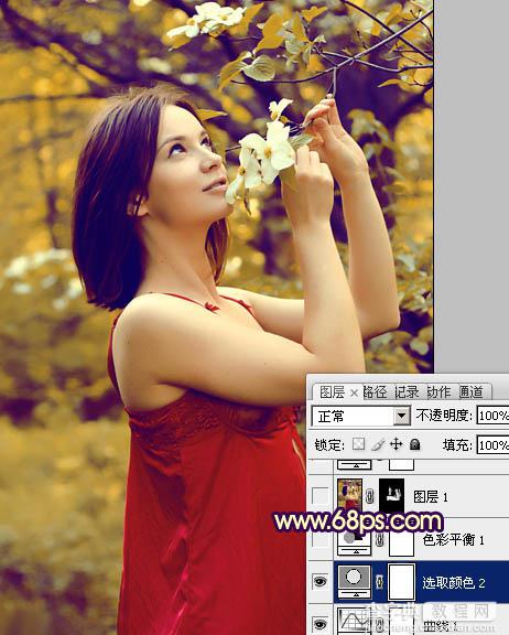 Photosho将外景美女图片打造出漂亮的秋季特色的橙黄色效果22