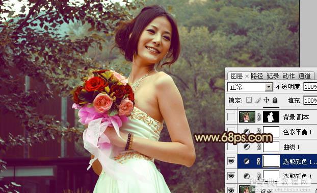 Photoshop将外景婚片打造出流行的青褐色效果10