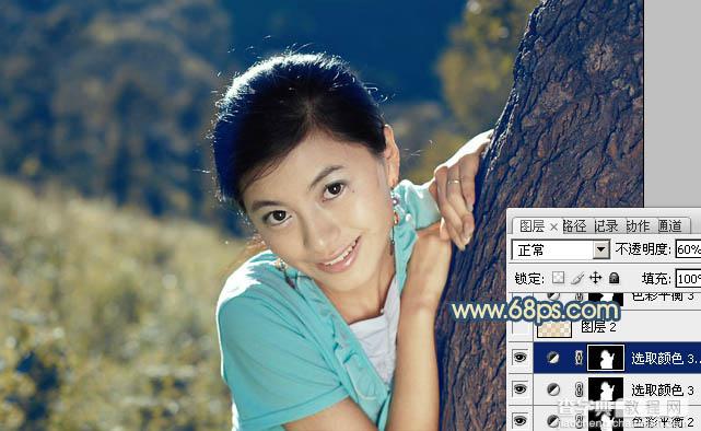 Photoshop将外景美女图片打造出淡淡的古典青黄色24