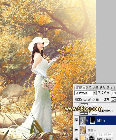 Photoshop为树林美女婚片增加漂亮的橙红色23