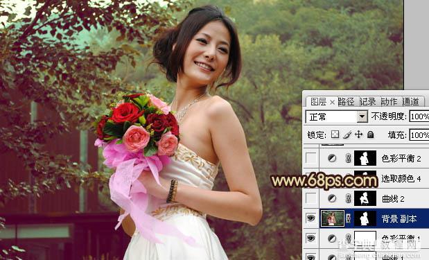 Photoshop将外景婚片打造出流行的青褐色效果17