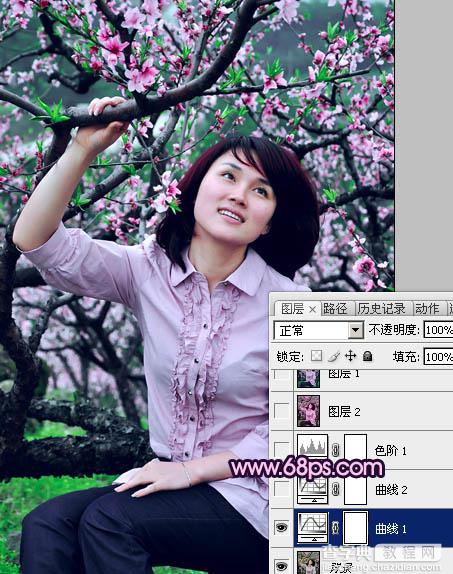 Photoshop将春季外景人物图片调成甜美的桃花色10