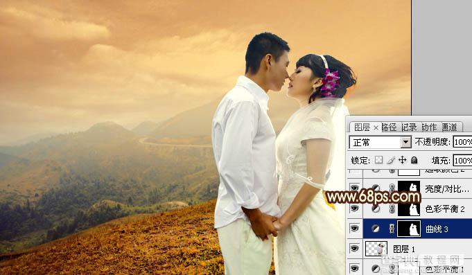 Photoshop为山景婚片增加漂亮的霞光色效果22