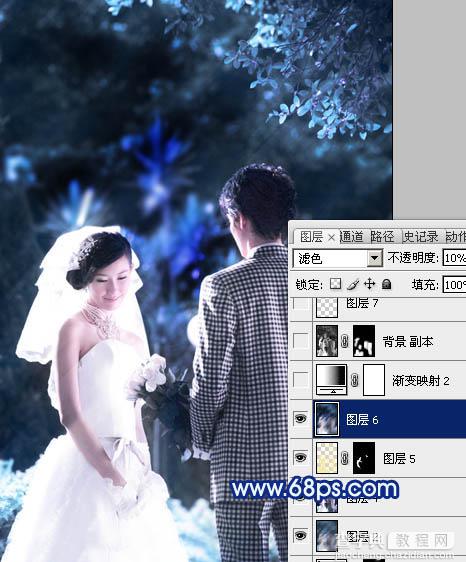 Photoshop将树林婚片调成梦幻的纯蓝色23