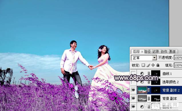 Photosho将草地婚片打造出漂亮的青紫色效果15