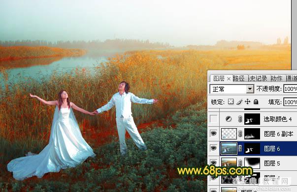 Photosho将江景芦苇婚片打造成唯美的晨曦效果29