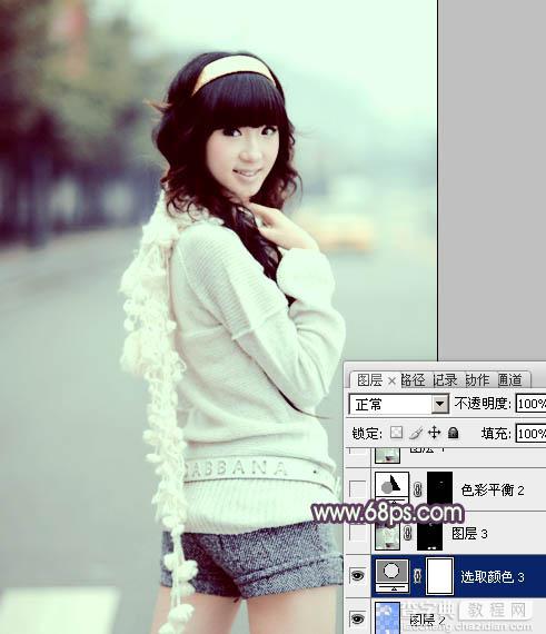 Photoshop为街道美女图片加上淡绿韩系色23