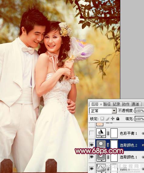 Photoshop将树林婚片调成甜美的粉褐色14