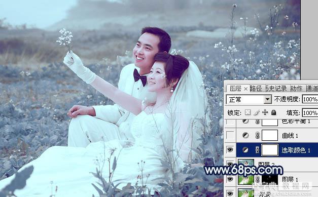 Photoshop为外景婚片打造出梦幻的蓝青色效果8