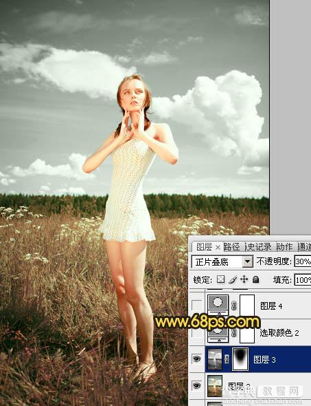 Photoshop将旷野人物图片调制出柔美的暗调青绿色11