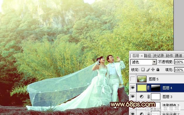 Photoshop将竹林婚片调制出粉嫩的黄青色效果25