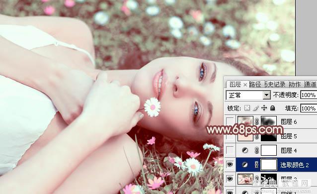 Photoshop将草地美女图片调制出流行的欧美粉褐色效果19