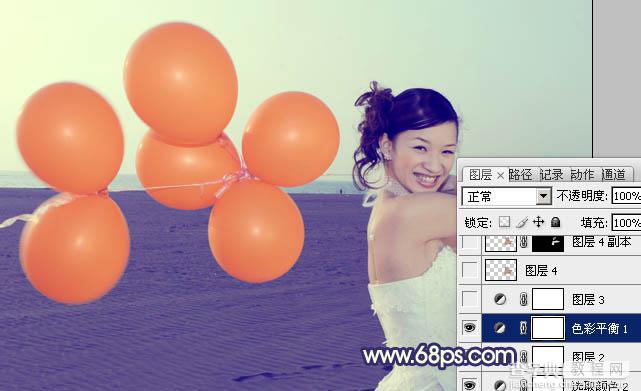 Photoshop将海景婚片调制出柔美的蓝橙色的背景13