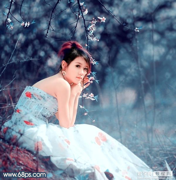Photoshop为外景美女图片调制出甜美的古典暗青色2