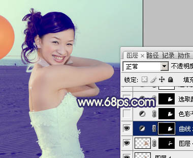 Photoshop将海景婚片调制出柔美的蓝橙色的背景17