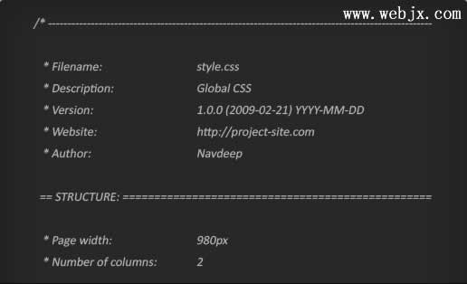 CSS的内容注释和作者及文件版本注释1
