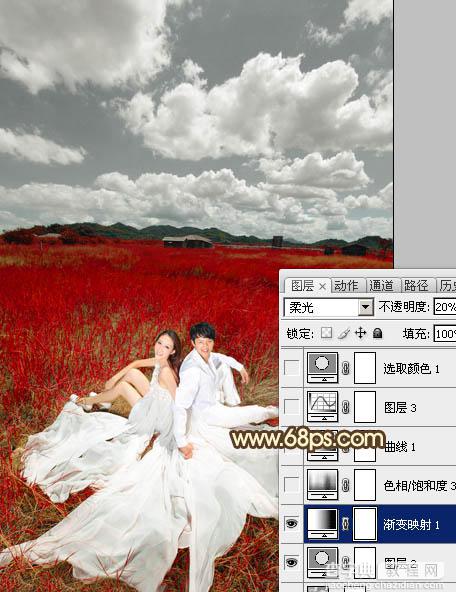 Photoshop制作暗红色草原婚片12