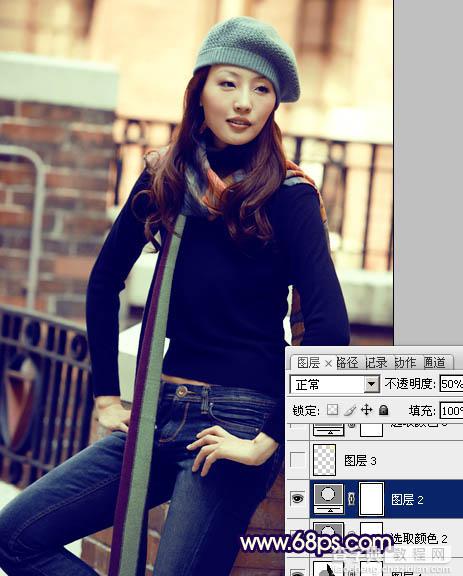 Photoshop将街道美女图片加上淡淡的舒适的暖色调效果15