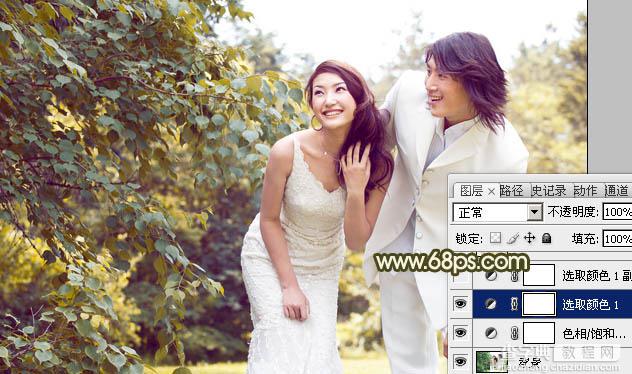 Photoshop将树林婚片增加上柔和的淡黄色效果9