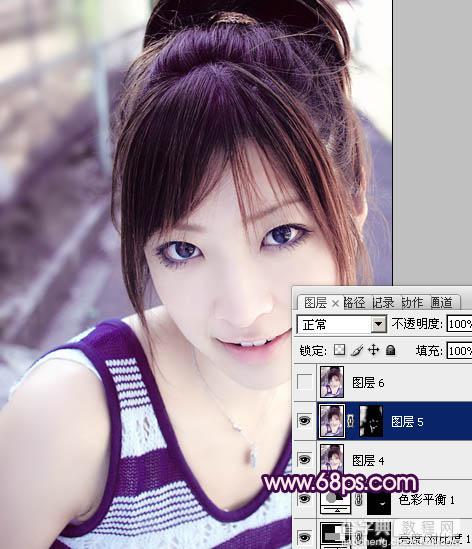 Photoshop为美女图片调制出粉嫩的淡紫色效果19