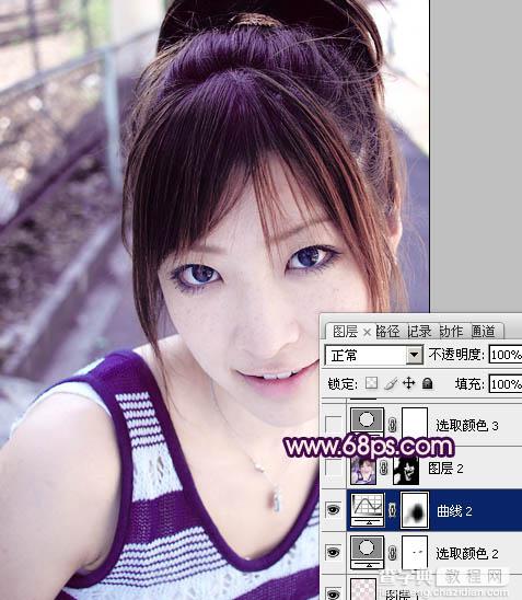 Photoshop为美女图片调制出粉嫩的淡紫色效果12