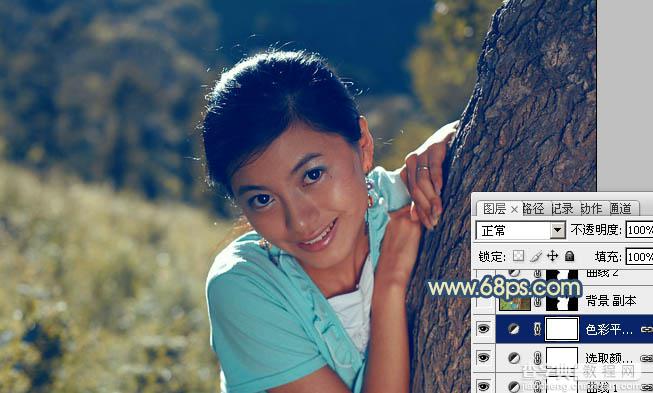 Photoshop将外景美女图片打造出淡淡的古典青黄色14