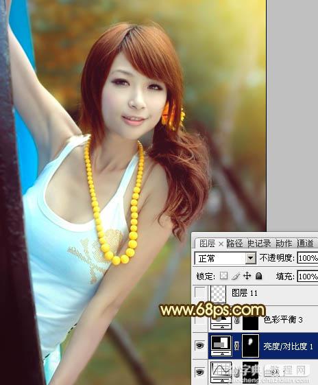Photoshop将公园美女图片调制出甜美的青红色效果24
