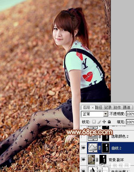Photoshop为草地美女图片调制出柔美的红褐色19