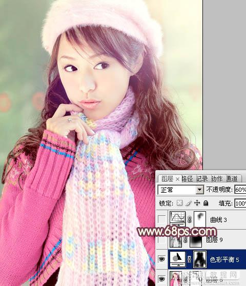 Photoshop将冬季美女图片加上淡紫蜜糖色效果37