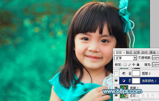 Photoshop为小女孩图片增加上甜美的青红色效果21