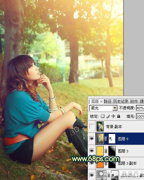 Photoshop将外景美女图片调制出柔美的夏日暖色调效果29