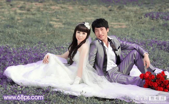Photoshop将青绿的外景婚片调成柔美的淡紫色12