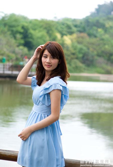 Photoshop将湖边美女图片调出甜美的日系粉色调1