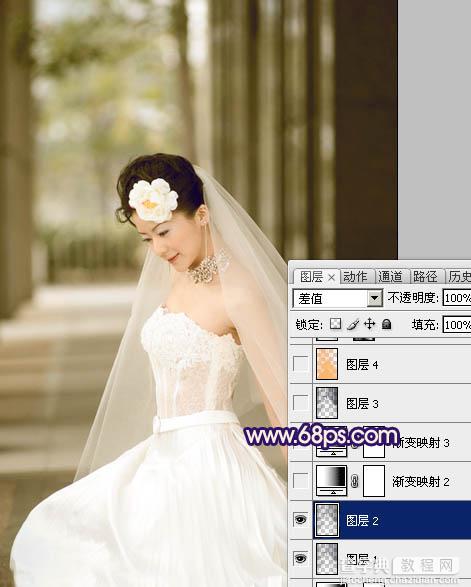 Photoshop制作古典暗蓝色外景美女婚片6