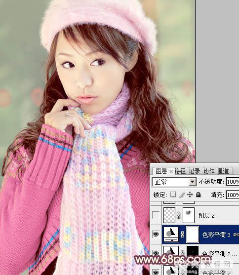 Photoshop将冬季美女图片加上淡紫蜜糖色效果23