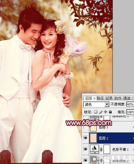 Photoshop将树林婚片调成甜美的粉褐色18