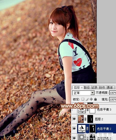 Photoshop为草地美女图片调制出柔美的红褐色25