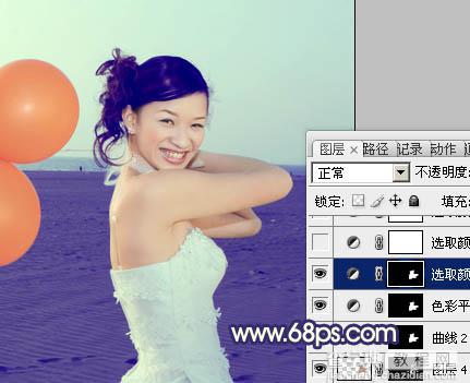 Photoshop将海景婚片调制出柔美的蓝橙色的背景21