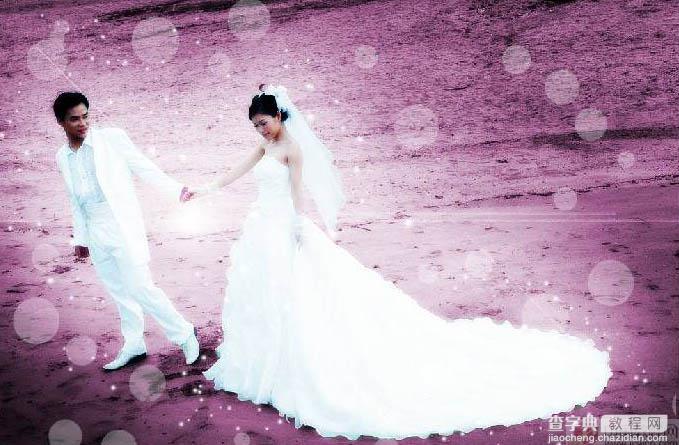 Photoshop将海滩婚片调出绚丽梦幻的紫色35