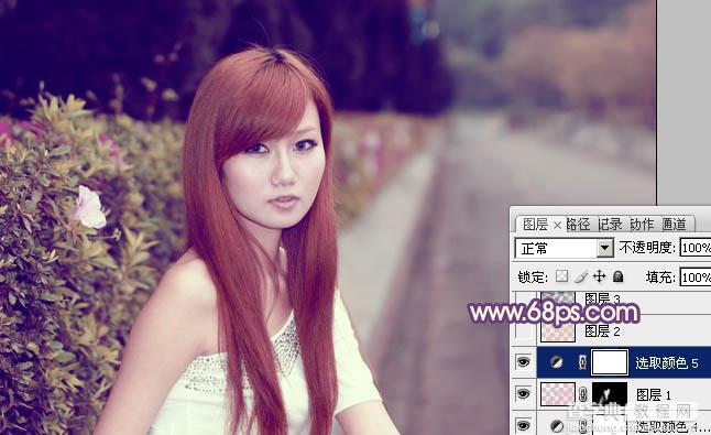 Photoshop将外景美女图片打造出甜美的暗调紫红色19